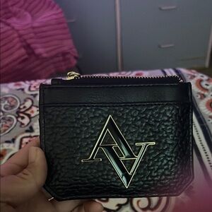 Black Textured Card Holder with Gold Accent